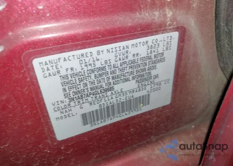 2016 Nissan Sentra Fe+ S/S/Sl/Sr/Sv из США, поврежденный, VIN 3N1AB7AP4GL639985